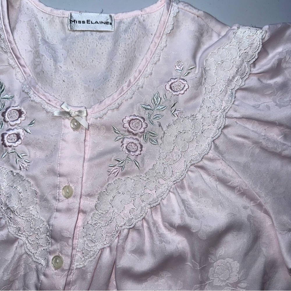 Miss Elaine Pink Floral Embroidered Lace-Trim Nightgown Sm? Cottagecore TradWife